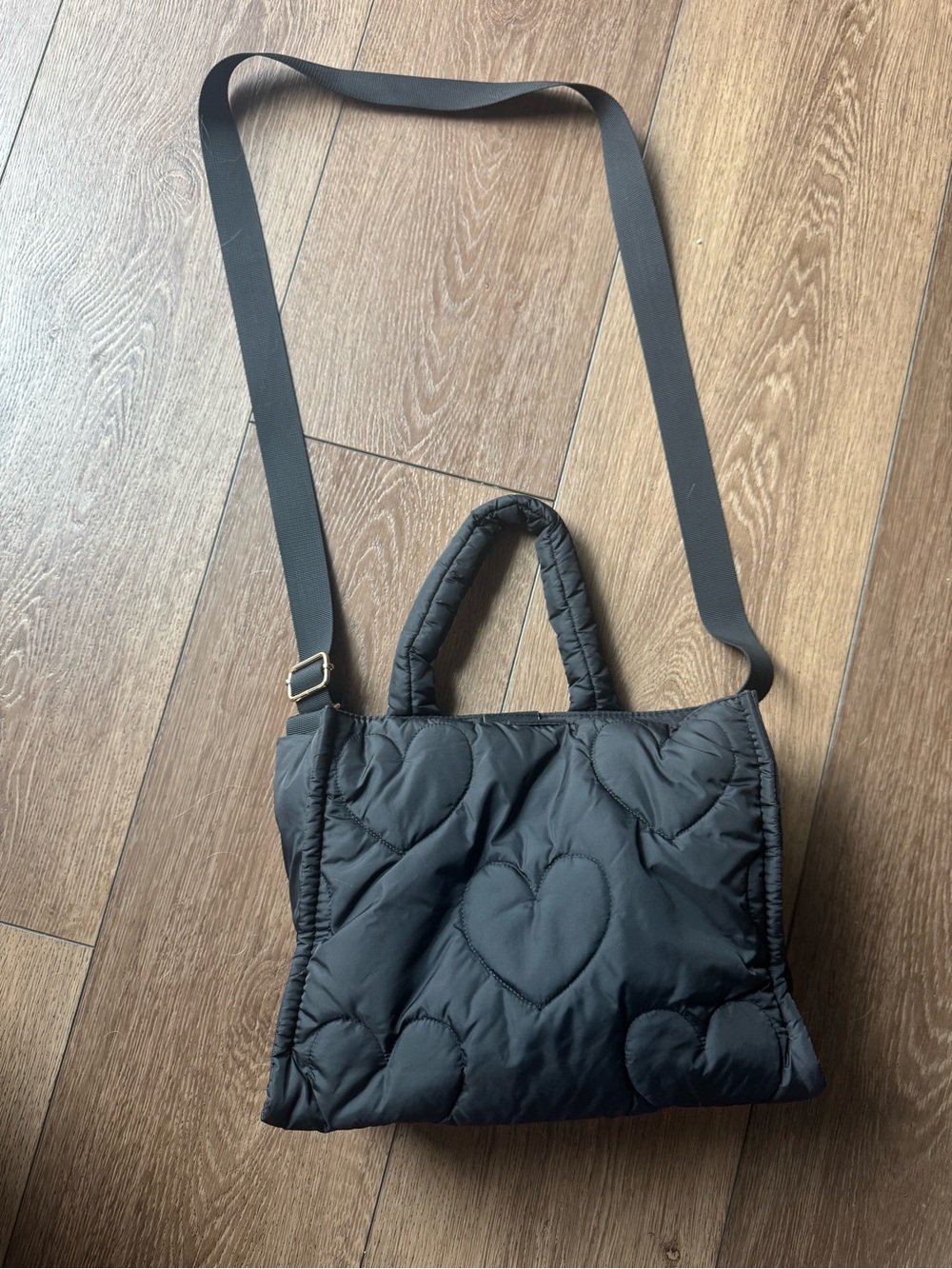 NWOT Quilted Heart-Pattern Crossbody Black Tote
